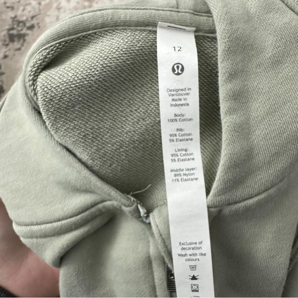 Lululemon Hugged-Waist Cotton Zip Hoodie Size 12 - Green Fern - Picture 7 of 8